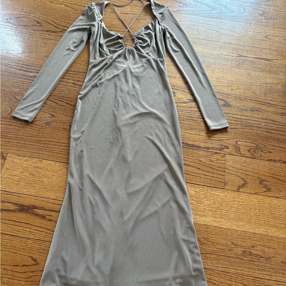 Jason Wu Long Sleeve Taupe Maxi Dress